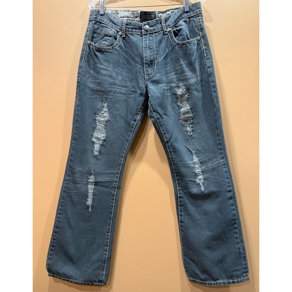 Lamasini Jeans Mens Distressed Embroidered Y2K Grunge 34W 29L - Picture 2 of 13